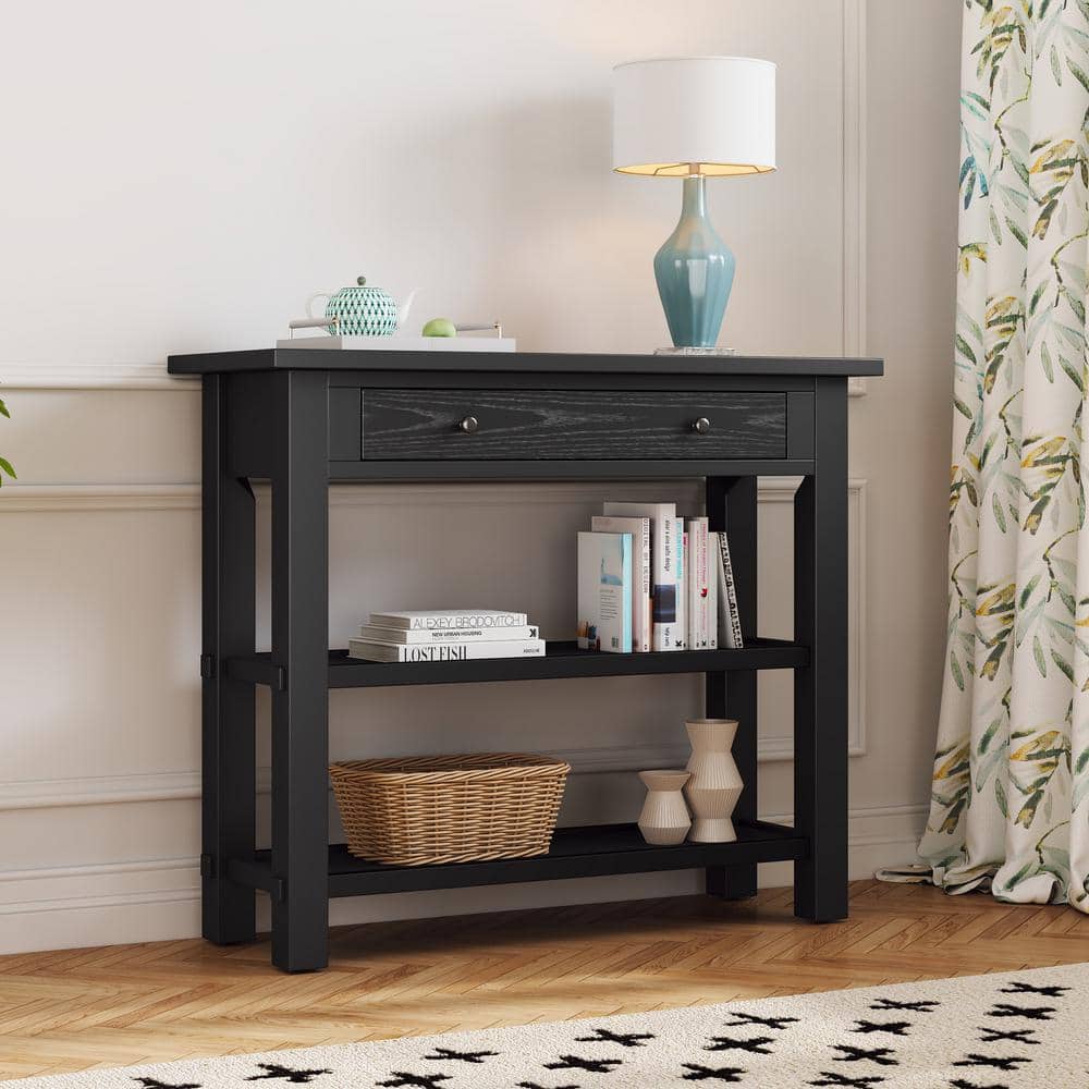 Unbranded 36 in. W 14 in. D 30.5 in. H Wood Linen Cabinet with Drawer, 2-Sturdy Shelves for Entryway and Living Room (2)