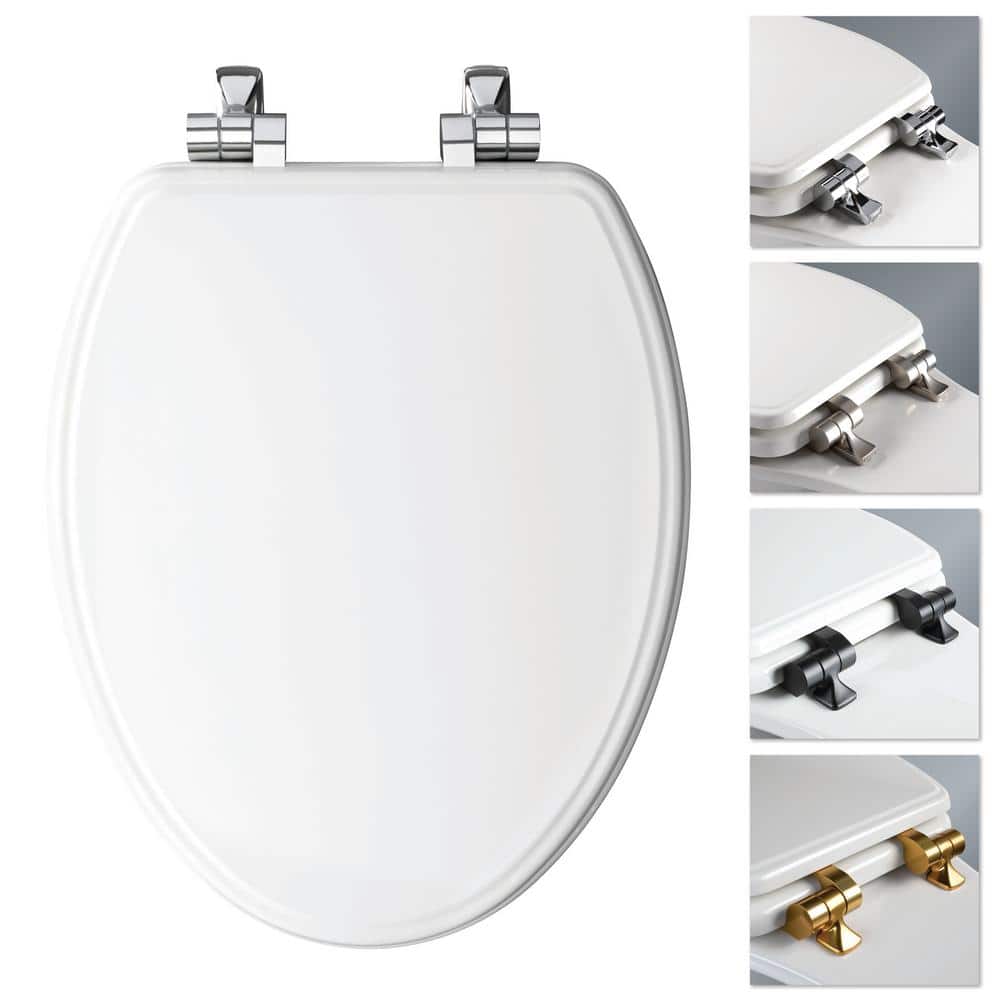 BEMIS Weston Elongated Soft Close Enameled Wood Never Loosens Chrome Metal Hinge Toilet Seat in White (3)