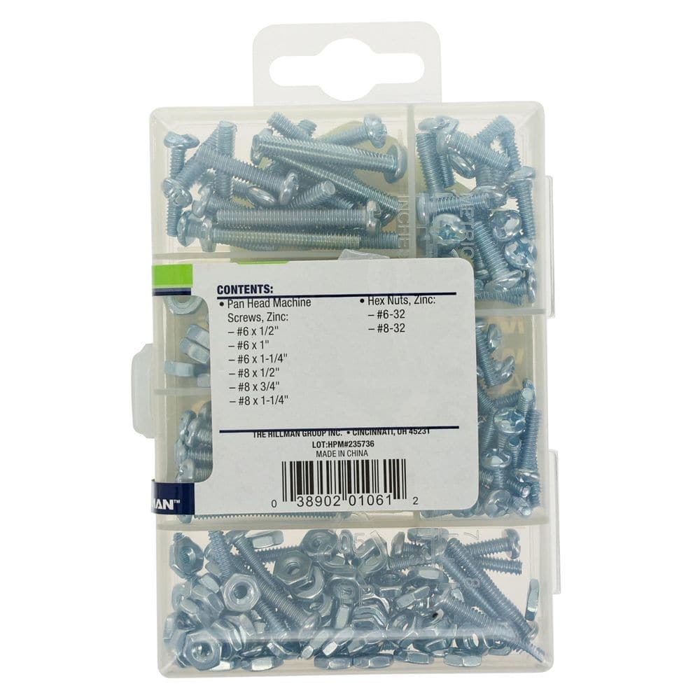 Hillman Zinc Pan Head Machine Screws with Nut Assorted Kit (195-Pack) (2)