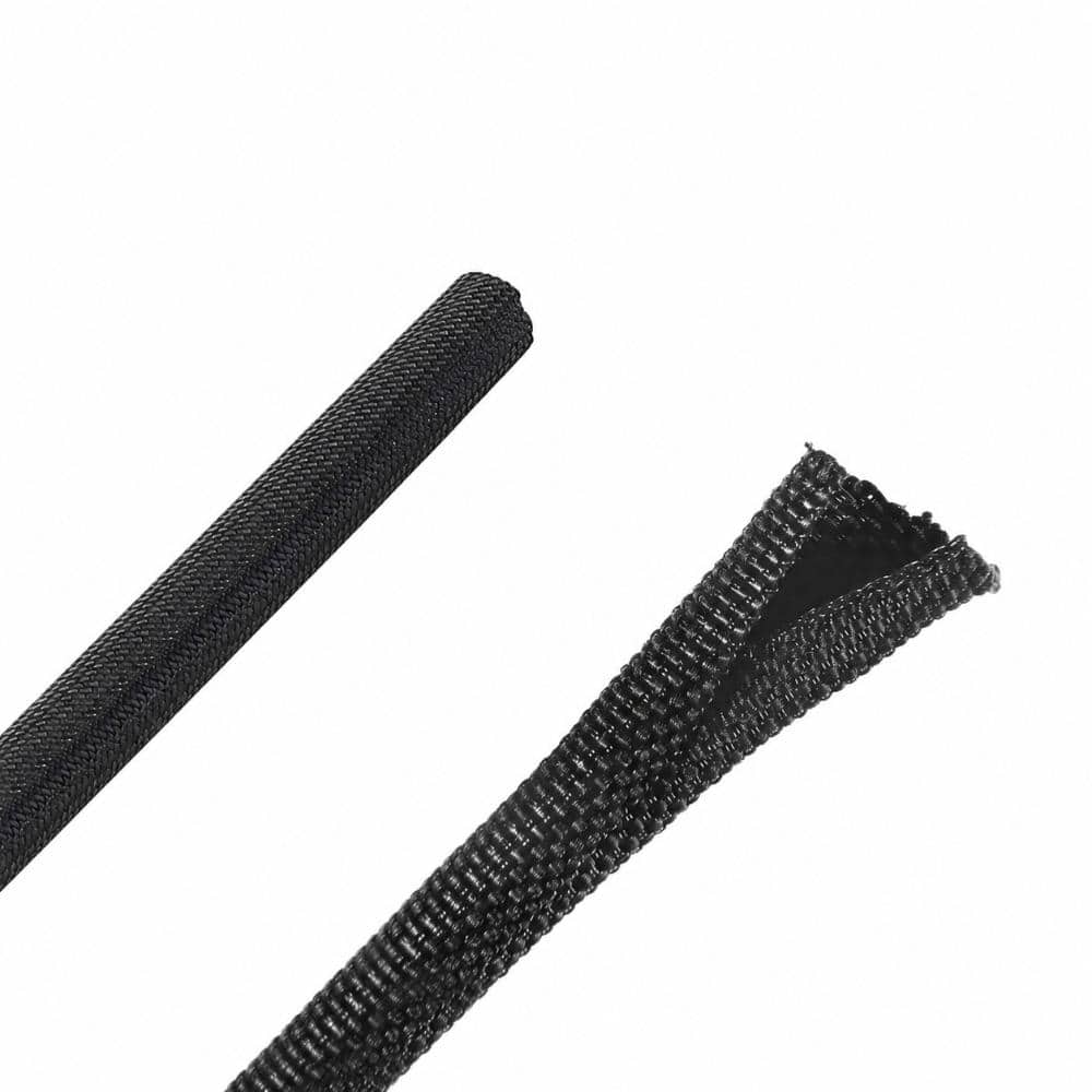 Unbranded 1/2 in x 30 ft Black Split Braided Cable Sleeve Wire Loom for Cord Management, Flame Retardant Polyester (1)