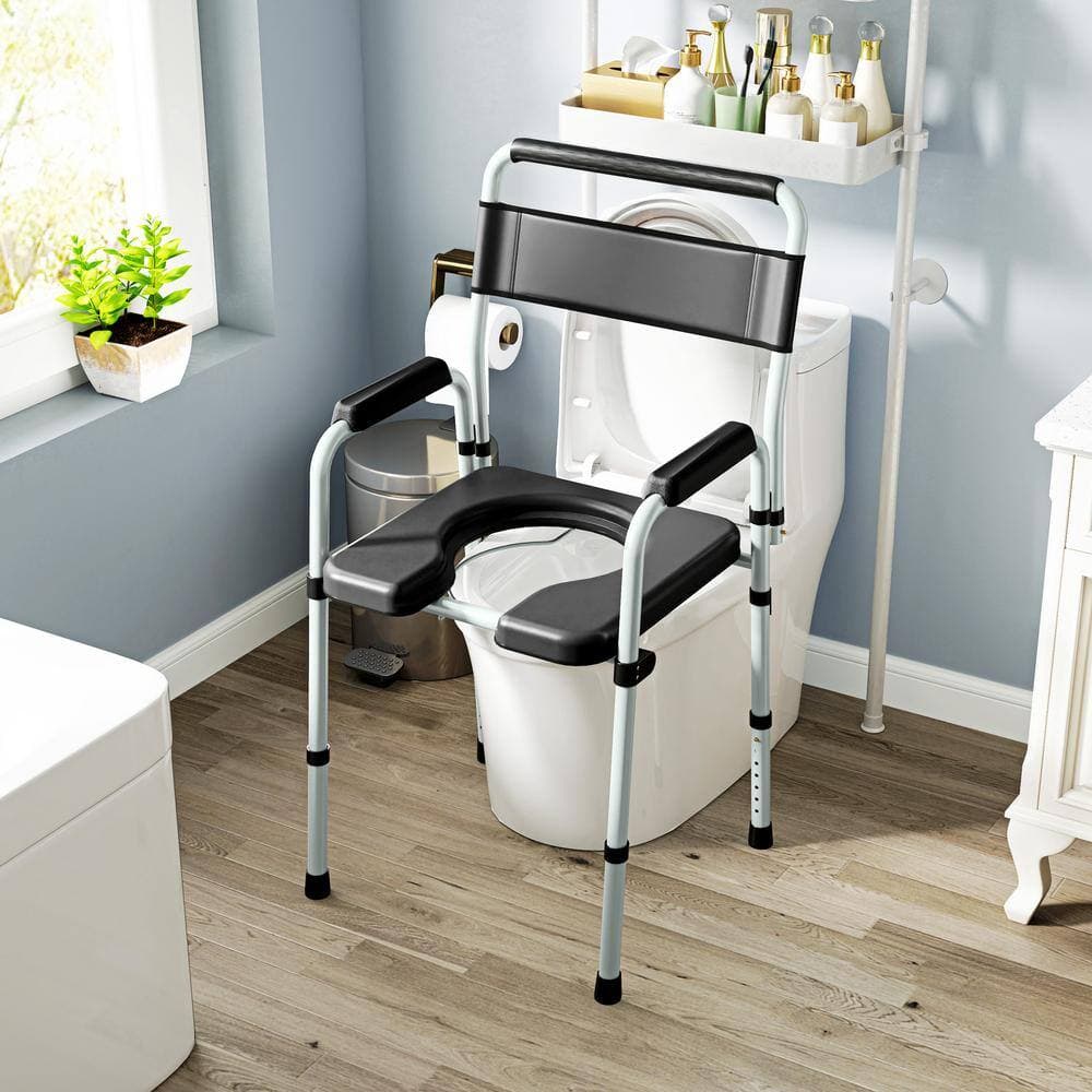 HOMCOM Folding Bedside Commode Chair for Seniors, Adults, Handicap, Raised Toilet Seat with Handle, Adjustable Height, 330 lbs. (2)