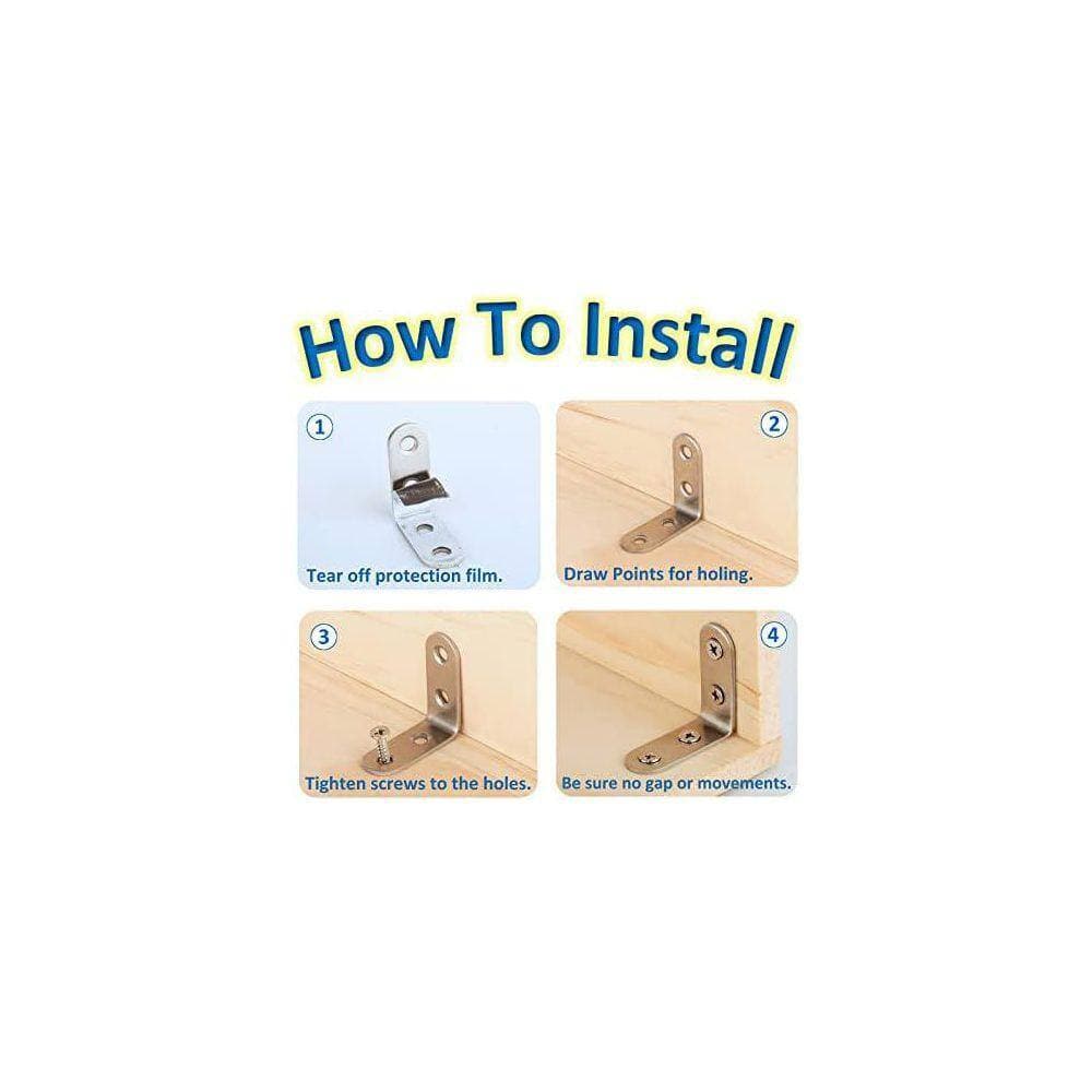 KIWDZFU 1. 57x1. 57 304 Stainless Steel 90-Degree L Brackets Waterproof Metal Shelf Support 16-Pack with Screws (3)