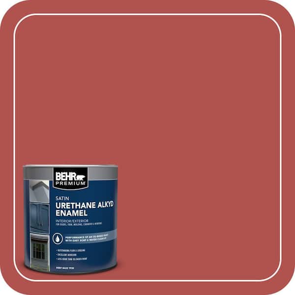 BEHR PREMIUM 1 qt. #BIC-48 Fortune Red Satin Enamel Urethane Alkyd Interior/Exterior Paint (2)