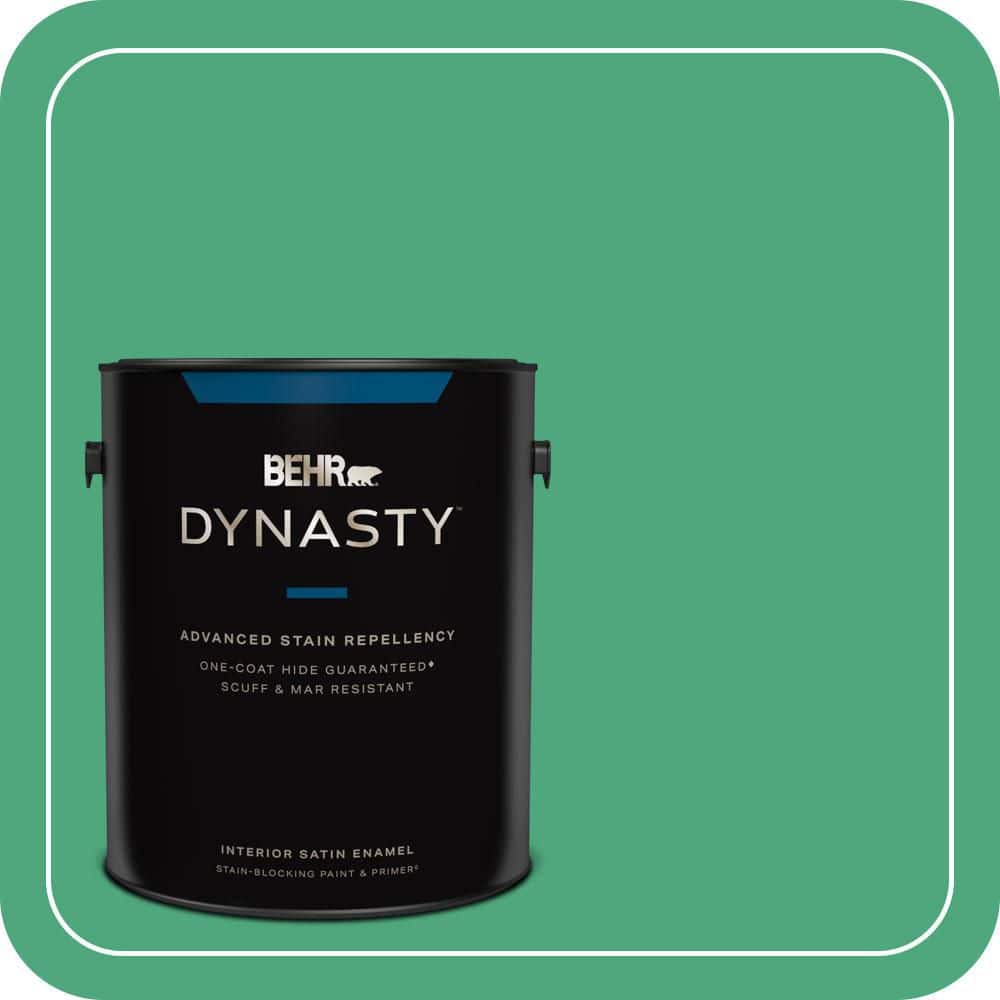 BEHR DYNASTY 1 gal. #P420-5 Shamrock Green Satin Enamel Interior Stain-Blocking Paint and Primer