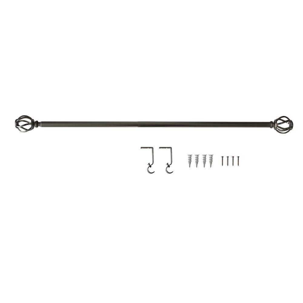 StyleWell 28 in.-48 in. Single Curtain Rod Kit in Brushed Nickel with Cage Finial (2)