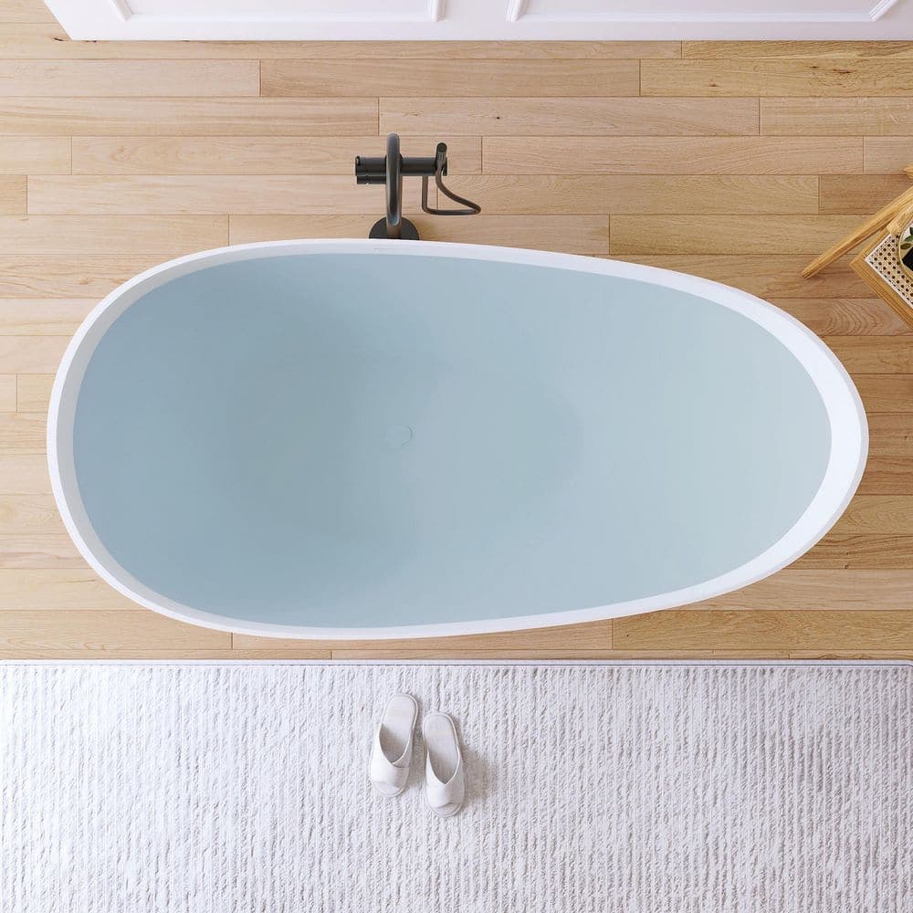 MEDUNJESS Luna 67 in. x 33 in. Stone Resin Solid Surface Matte Flatbottom Freestanding Soaking Bathtub in White (3)