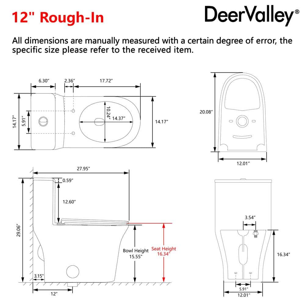 DEERVALLEY 1-Piece 1.1/1.6 GPF 360° Dual Flush Comfortable Height Elongated Toilet Map Flush 1000 g in White, Seat Included (3)