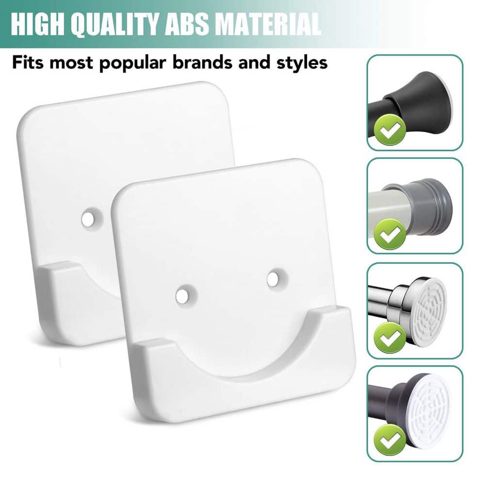 KHKFY 2-Pack Adhesive Shower Curtain Rod Holder No-Drill Stick-On ABS Polycarbonate Wall Mount Bracket in White (2)
