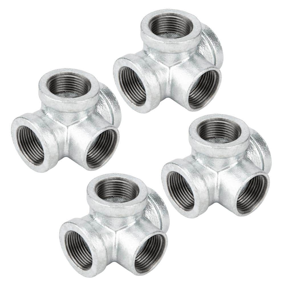 PIPE DECOR 1 in. Galvanized Side Outlet FPT x FPT x FPT x FPT Tee Fitting (4-Pack) (1)