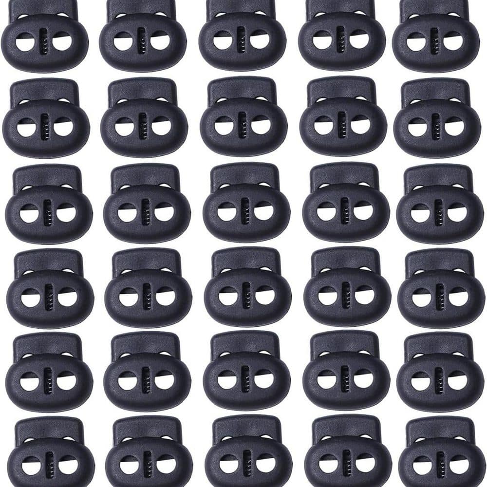 Lukyamzn 30-Pieces Black Double-Hole Elastic Cord Adjusters for Drawstrings, Bags, and More (1)