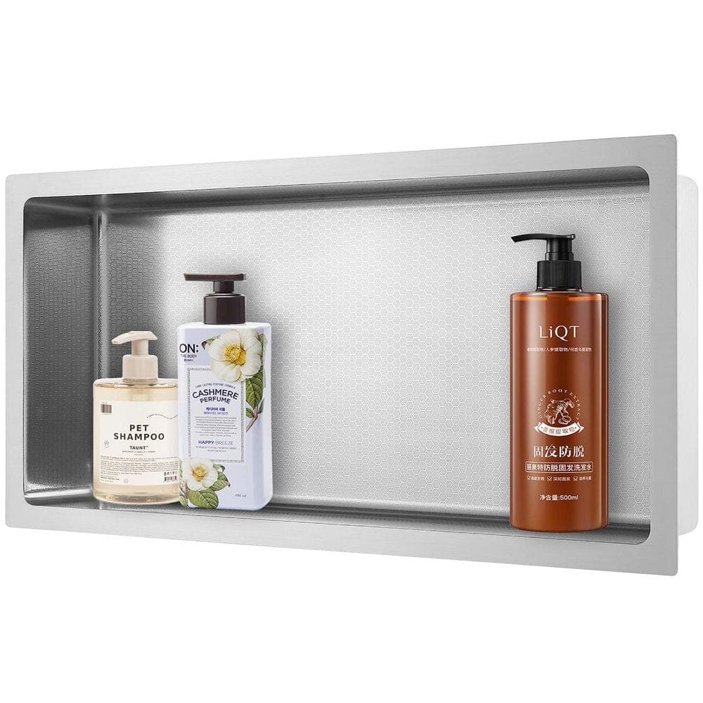 AKDY HEX 24 in. W x 12 in. H x 4 in. D Double Shelf Bathroom Shower Wall Niche in Brushed Stainless Steel (2)
