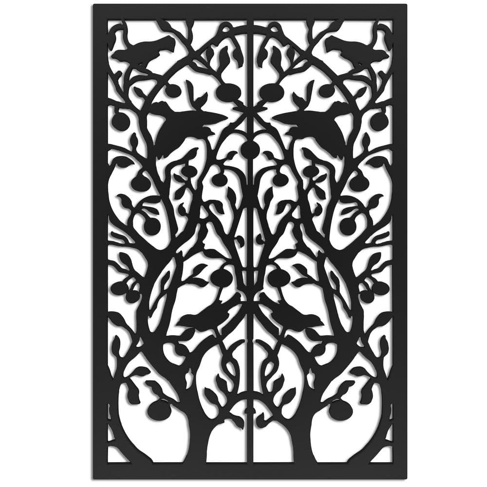 Acurio Latticeworks Tree of Life 4 ft. x 32 in. Black Vinyl Decorative Screen Panel
