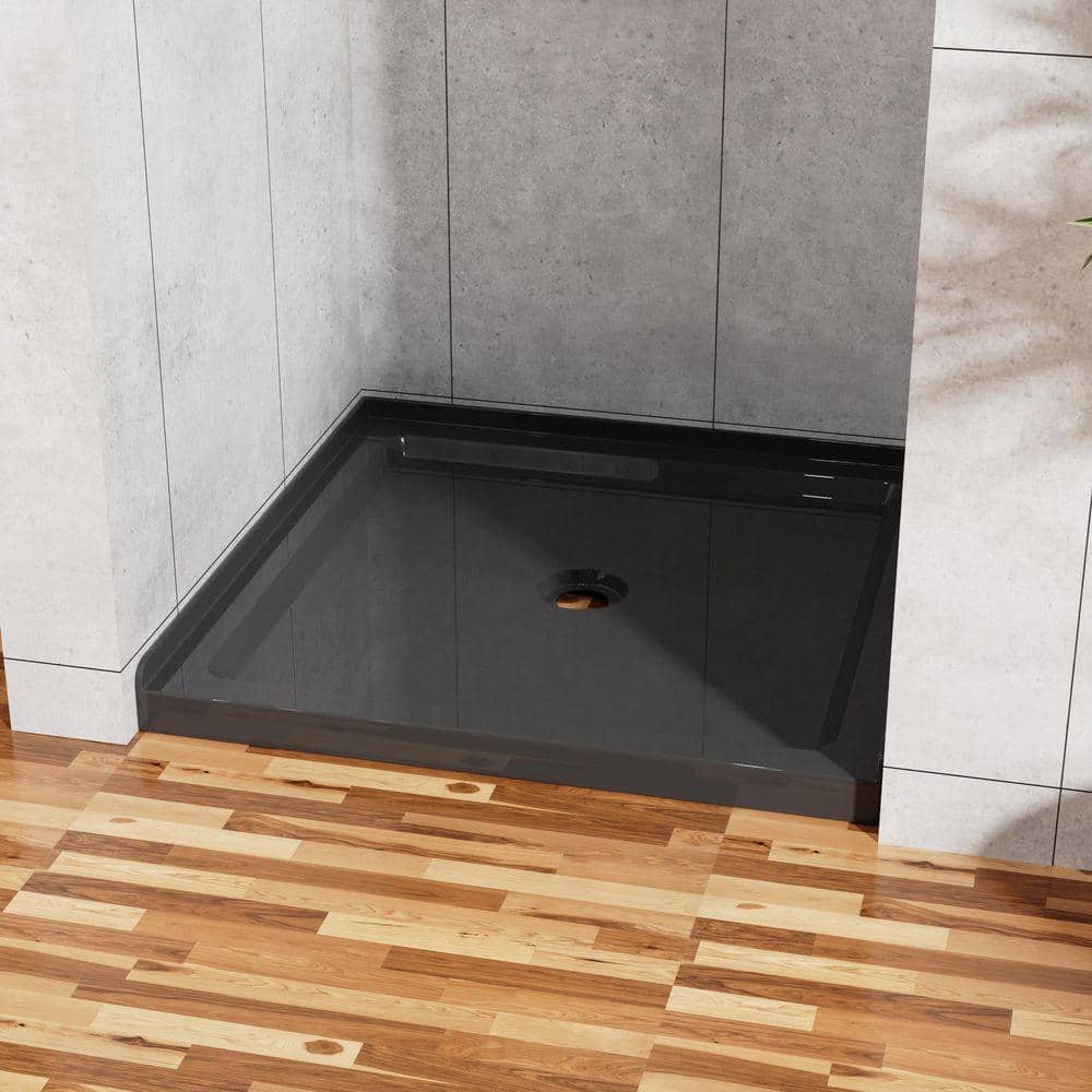 TCYO 36 in. L x 36 in. W Alcove Shower Pan Base with Center Drain in Black (2)