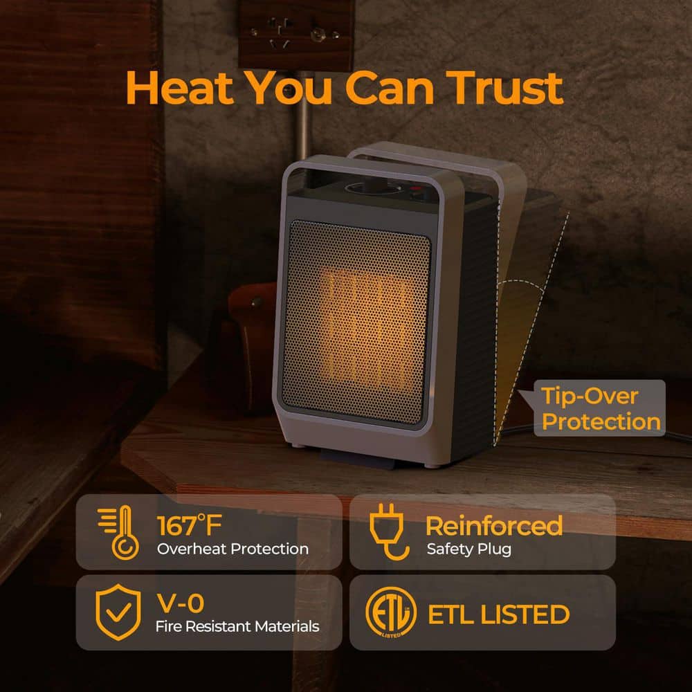 Unbranded 1500-Watt 4.92 in. White Indoor Electric Ceramic Space Heater Thermostat Tip-Over Protection for Room Convection/Radiant (3)