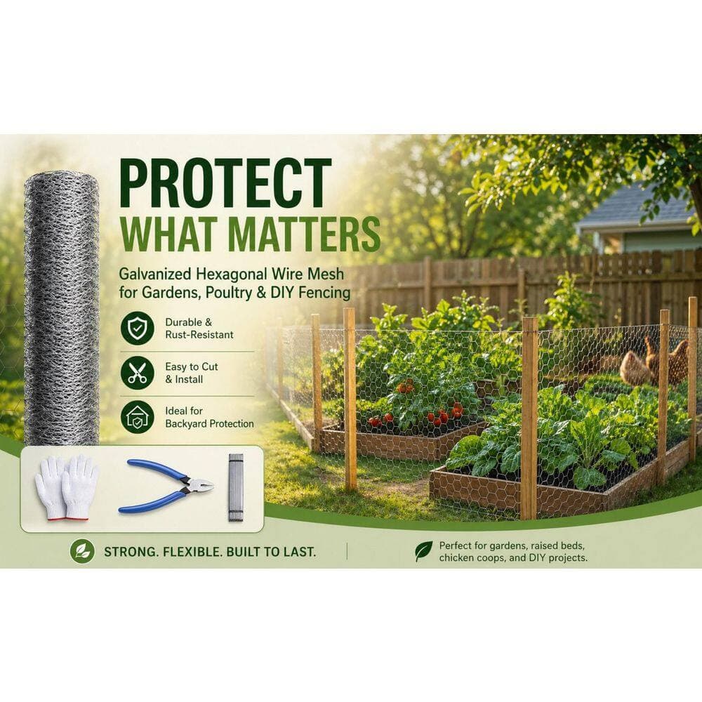 Tidoin 5 ft. x 100 ft. 21-Gauge Galvanized Metal Rust-Resistant Hexagonal Mesh Garden Net (3)