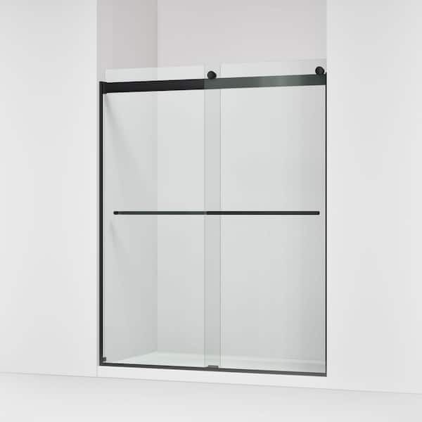 KOHLER Claro 57-60 in. W x 74 in. H Frameless Sliding Shower Door in Matte Black with 1/4 in. Thick Clear Tempered Glass