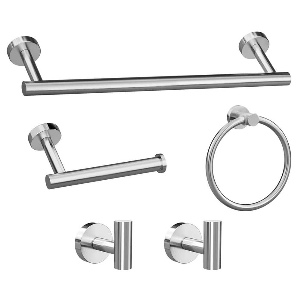LAIFUCAM 5-Piece Bathroom Hardware Set with Towel Bar, Toilet Paper Holder, Towel Ring, 2 Hooks in Brushed Nickel