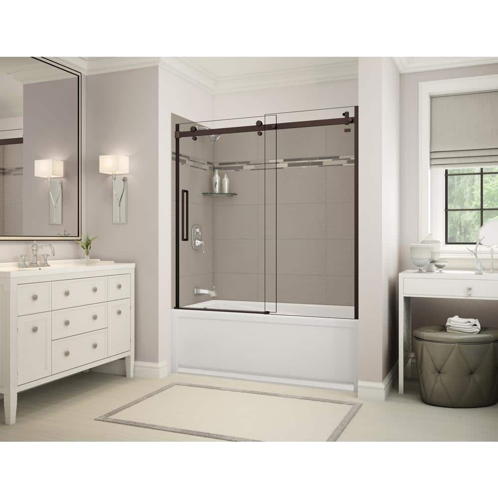 MAAX Utile Origin 30 in. x 59.8 in. x 81.4 in. Left Drain Alcove Bath and Shower Kit in Greige with Dark Bronze Door