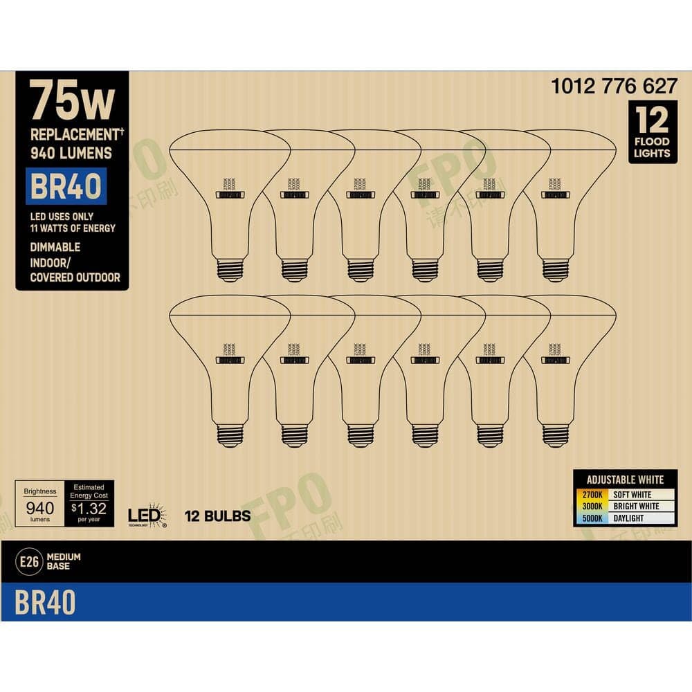 PRIVATE BRAND UNBRANDED 75-Watt Equivalent BR40 Dimmable LED Light Bulb With Selectable Color Temperature (12-Pack) (4)