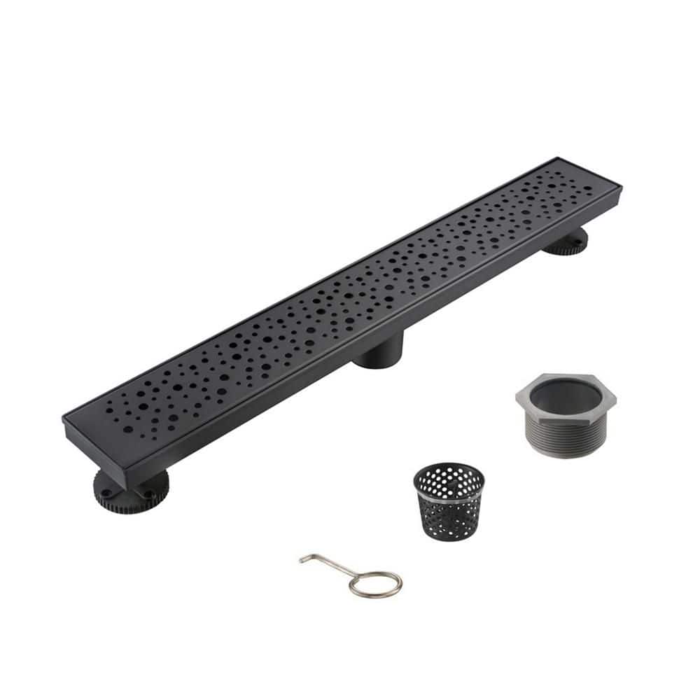 Elegante Drain Collection 28 in. Linear Stainless Steel Shower Drain with Rain Drop Pattern, Matte Black (1)