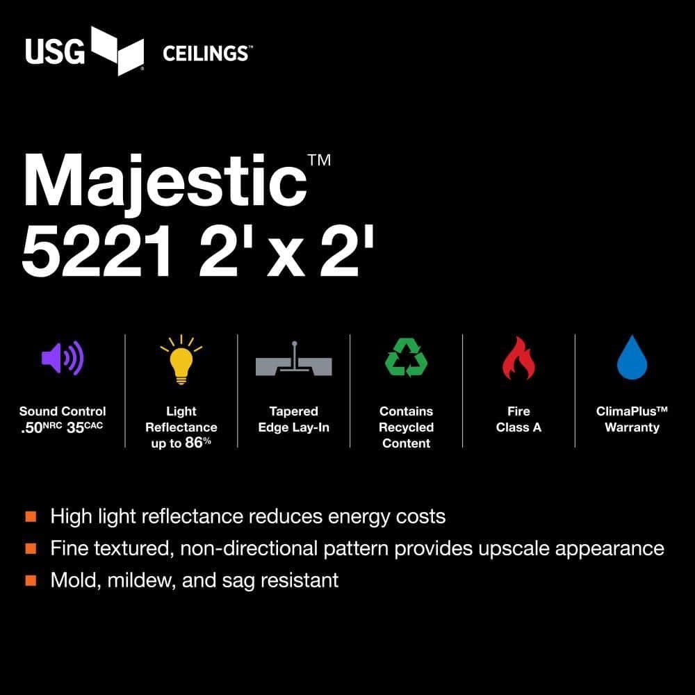 USG Ceilings 2 ft. x 2 ft. Majestic White Shadowline Tapered Edge Lay-In Ceiling Tile, pallet of 256 (1024 sq. ft.) (2)