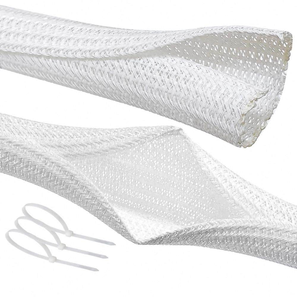 Unbranded 1/2 in Split Wire Loom Cable Management Sleeve 25 ft White Flexible Cord Hider Protector for Desk, AV