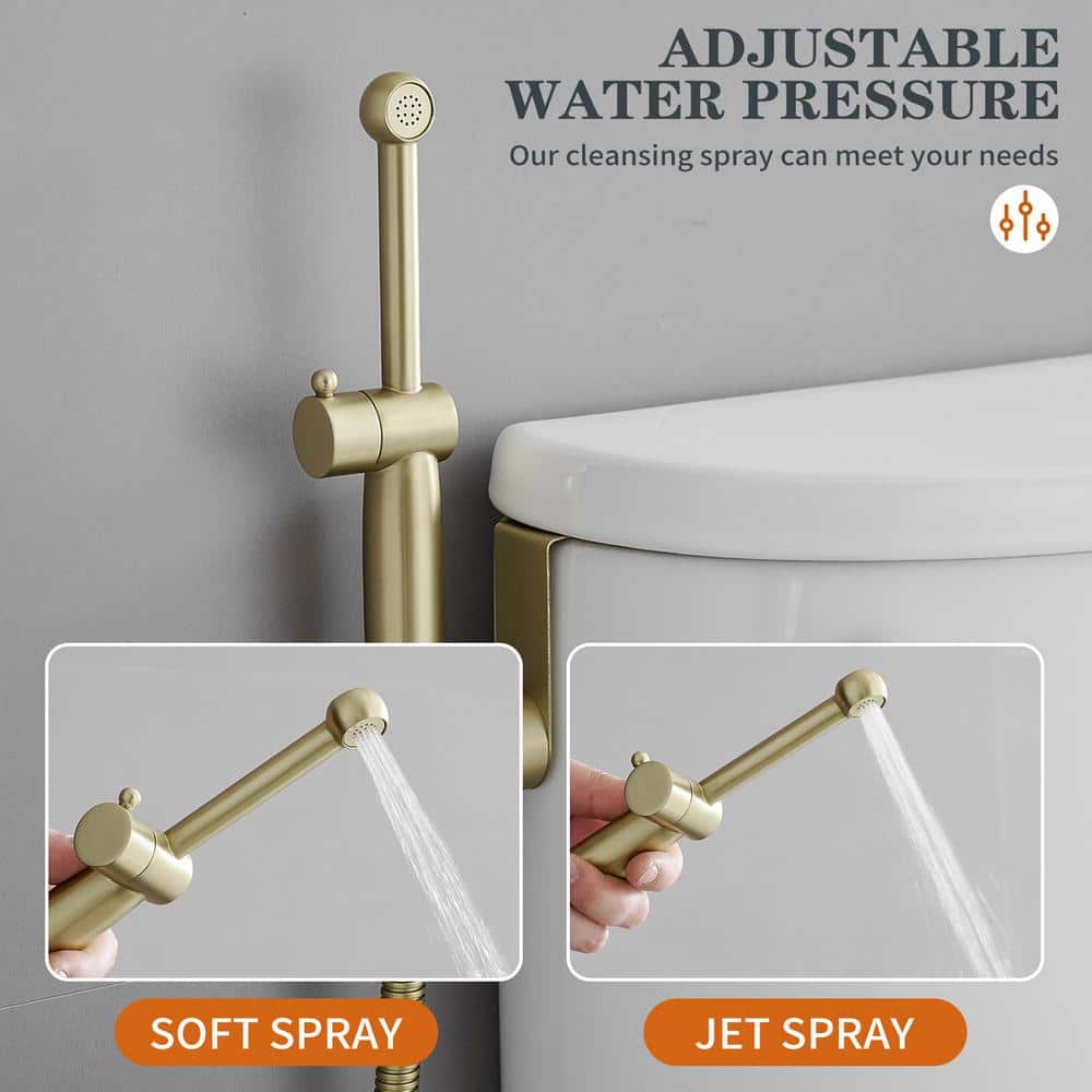 BWE Non-Electric Bidet Sprayer for Toilet Handheld Brass Bidet Attachment Diaper Sprayer Wall Toilet Mount in Brushed Gold (3)