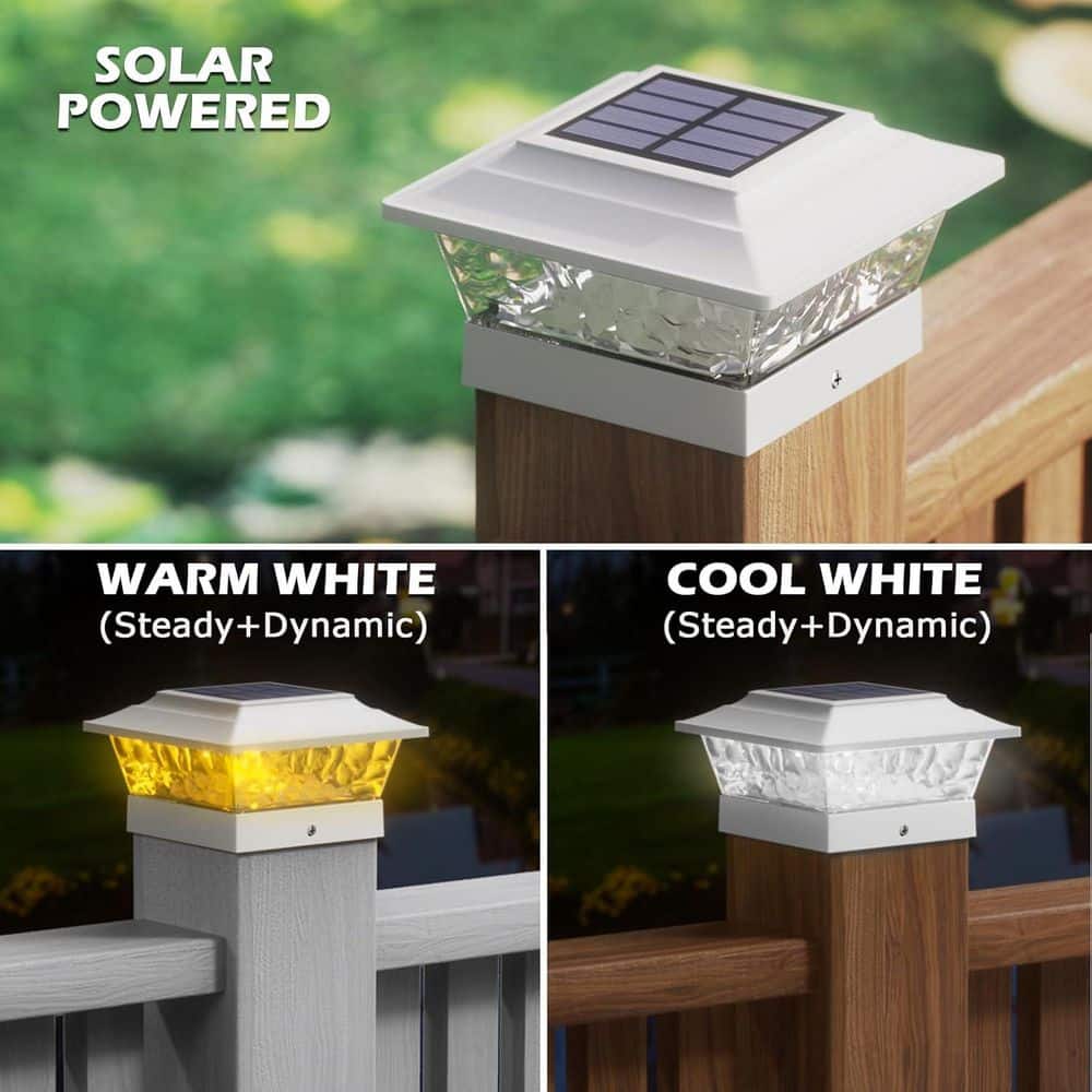 Afoxsos Solar Post Lights Outdoor 12 LEDs 4 Modes Post Cap Light for Vinyl Wooden Deck Fence Decor 6 Pack Cable Railing Sytem (2)