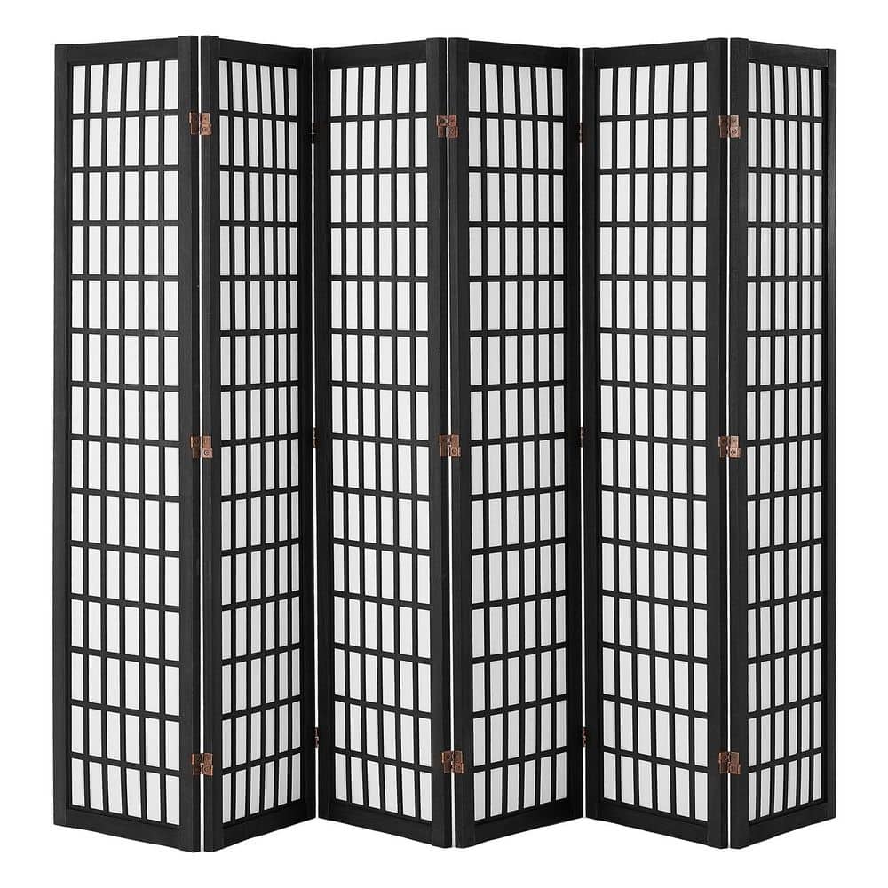 VEVOR Room Divider, 6-Panel Japanese Room Divider, Folding Privacy Screen Indoor, Portable Partition Decoration Screens Black (1)