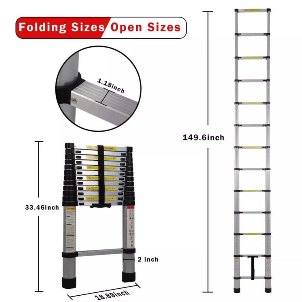 TORY CARRIER 13 Steps 12.5 ft. Foldable Ladder Aluminum Telescoping Extension Ladder with 330 lbs. Max Load Capacity (3)