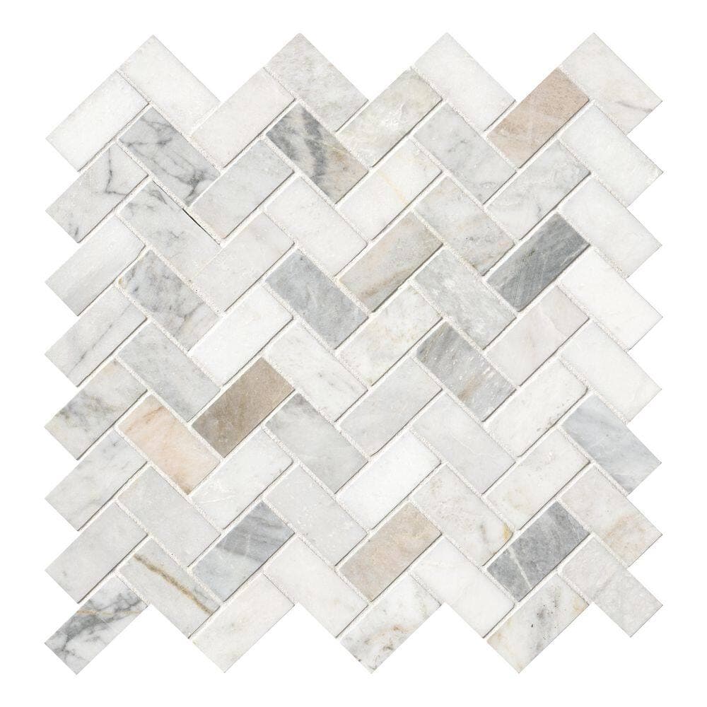 MSI Arabescato Venato White 12x12x0.38 in. Honed Mosaic Marble Herringbone Stone Texture Floor Tile(9.40 sq.ft./Case)