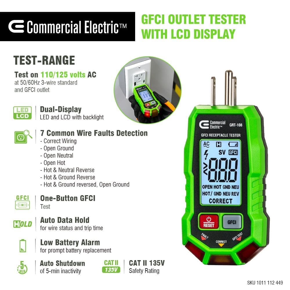 Commercial Electric GFCI Electrical Outlet Tester with LCD (3)