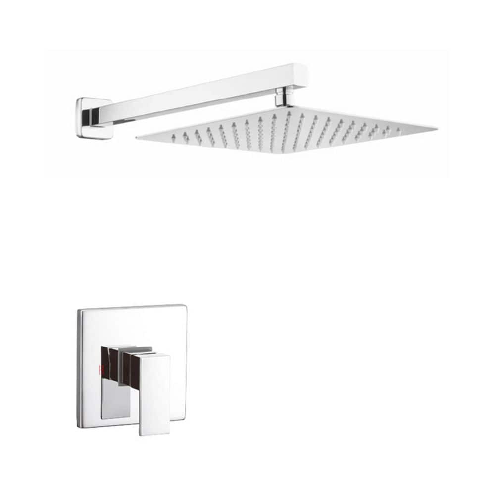 Satico Single-Handle 1-Spray 12 in. Square Spray Head Wall Mounted Shower Faucet in Chrome (Valve Included)
