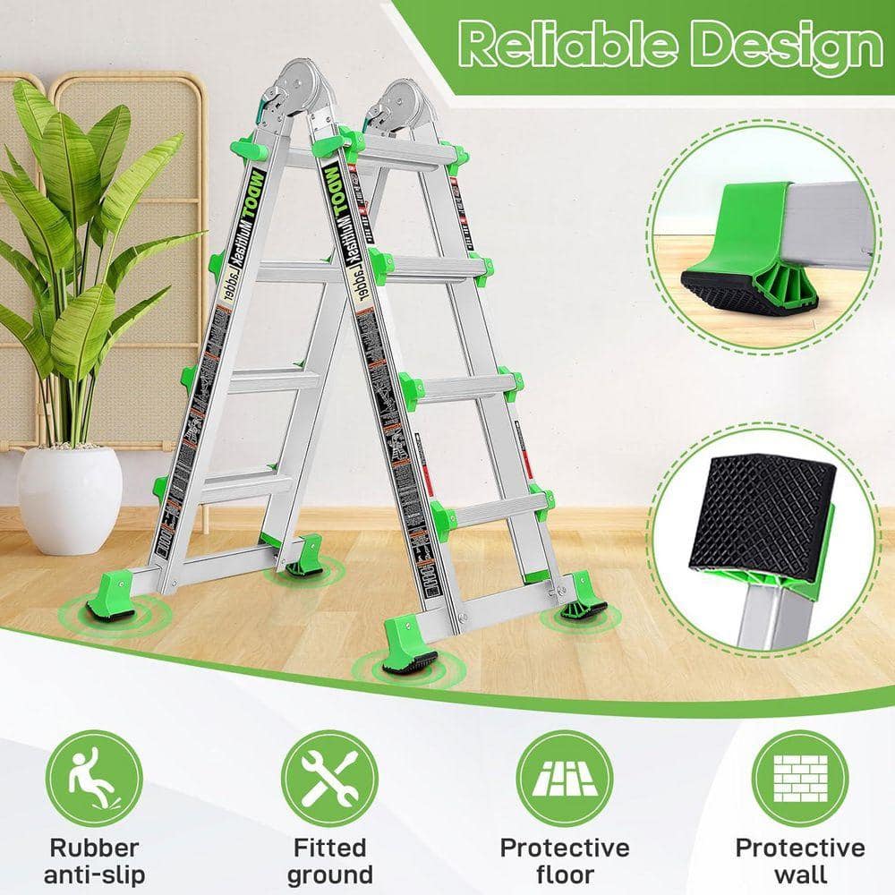 KIWDZFU Multi Position Reach 14 ft. Aluminum Adjustable Telescopic Ladder AntiSlip A Frame Compact Folding 330 lbs. LoadCapacity (3)