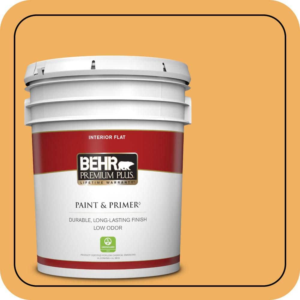 BEHR PREMIUM PLUS 5 gal. #PMD-74 Sweet Honey Flat Low Odor Interior Paint & Primer