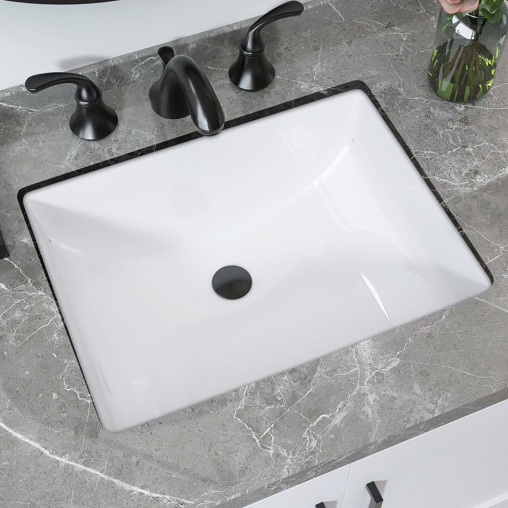 Getpro 20.5 in. Undermount Rectangular Bathroom Sink with Overflow in White Under Counter Bathroom Sink Ceramic Vessel Sink (1)