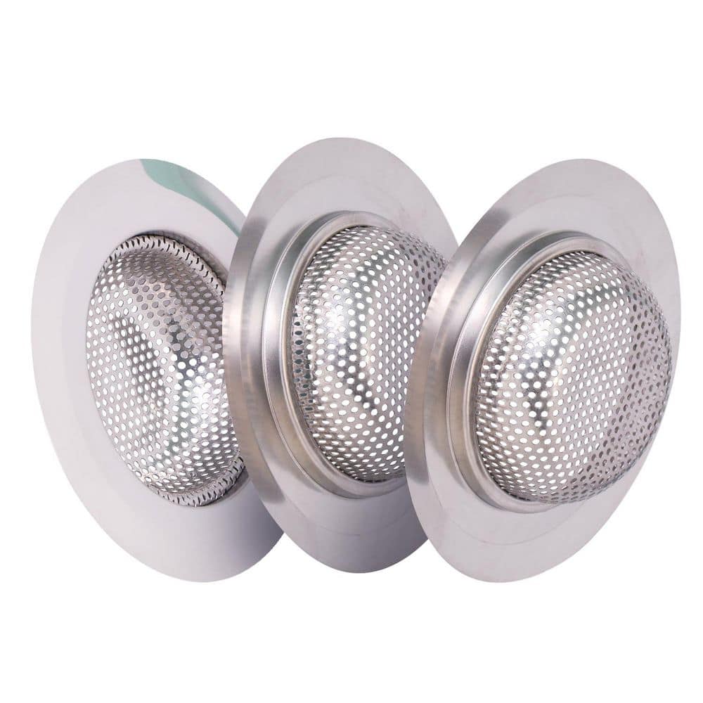 PLUMBFLEX 4.5 in. Stainless Steel Kitchen Sink Basket Strainer Replacement for Standard Drains, Chrome (3)