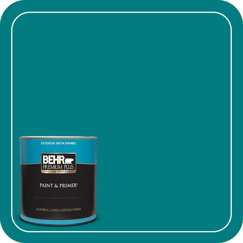 BEHR PREMIUM PLUS 1 qt. #S-G-500 Tropical Waters Satin Enamel Exterior Paint & Primer