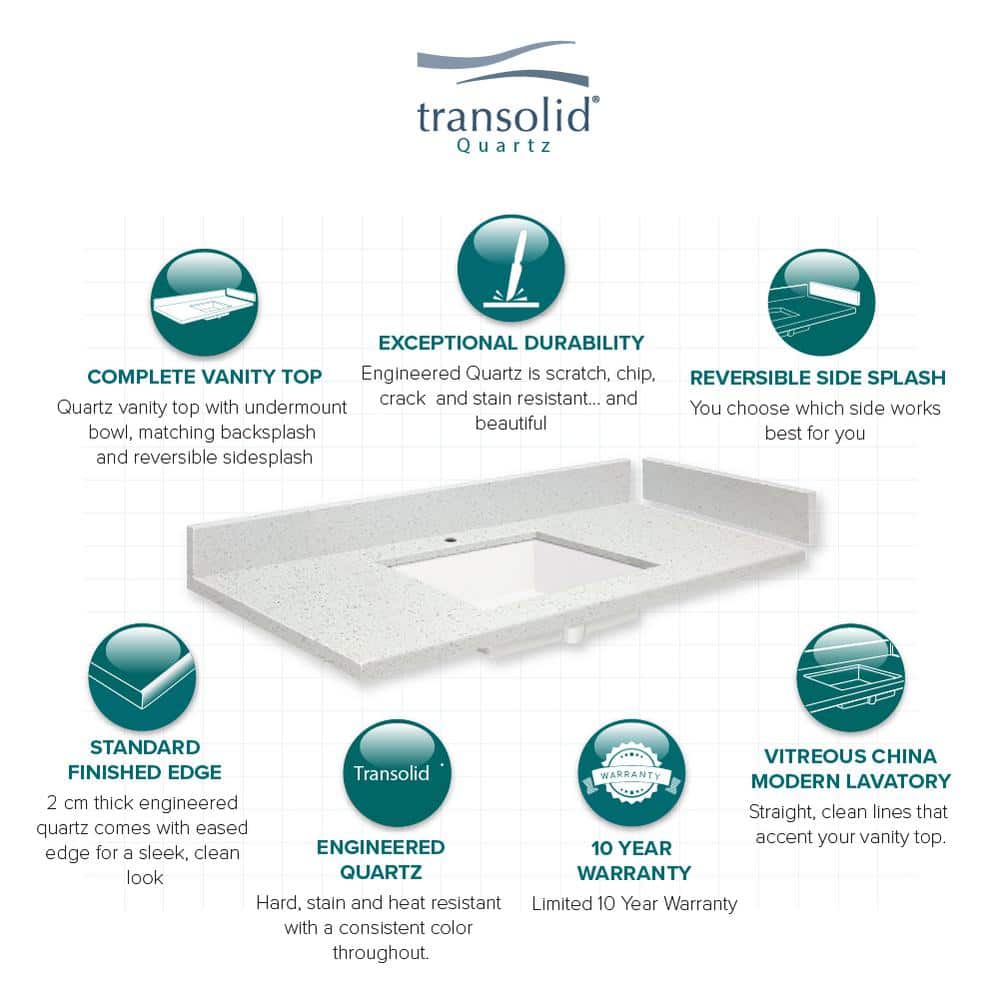 Transolid 48.75 in. W 22.25 in. D Quartz Vanity Top with Single Hole (3)