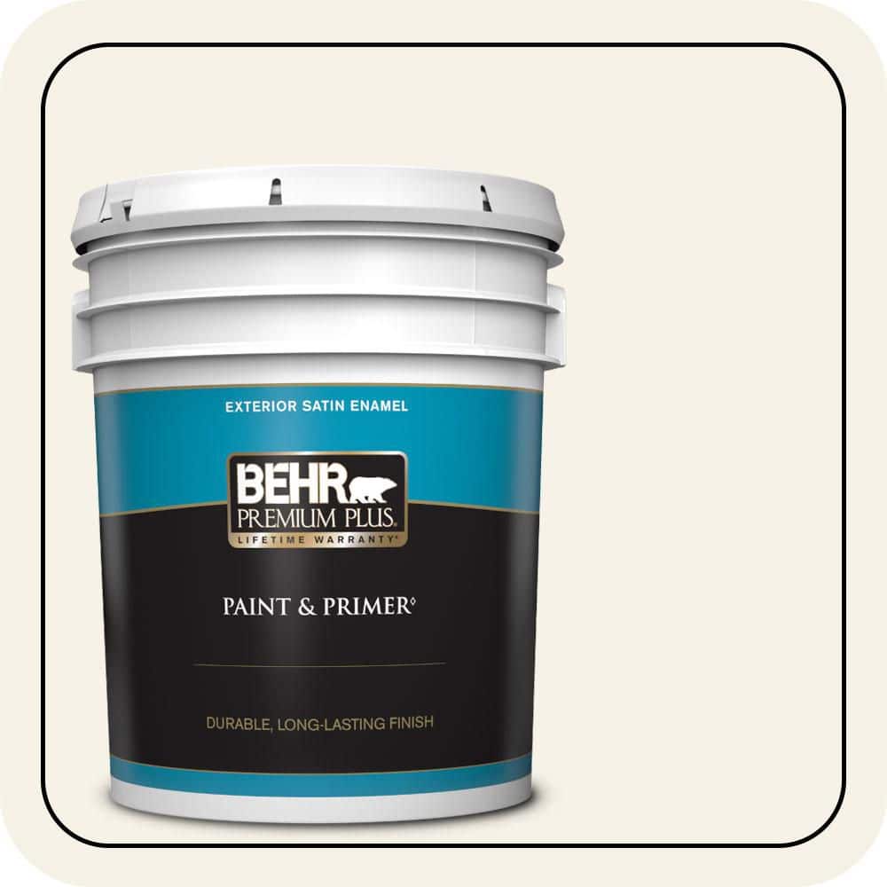 BEHR PREMIUM PLUS 5 gal. #W-F-400 Swan Wing Satin Enamel Exterior Paint & Primer