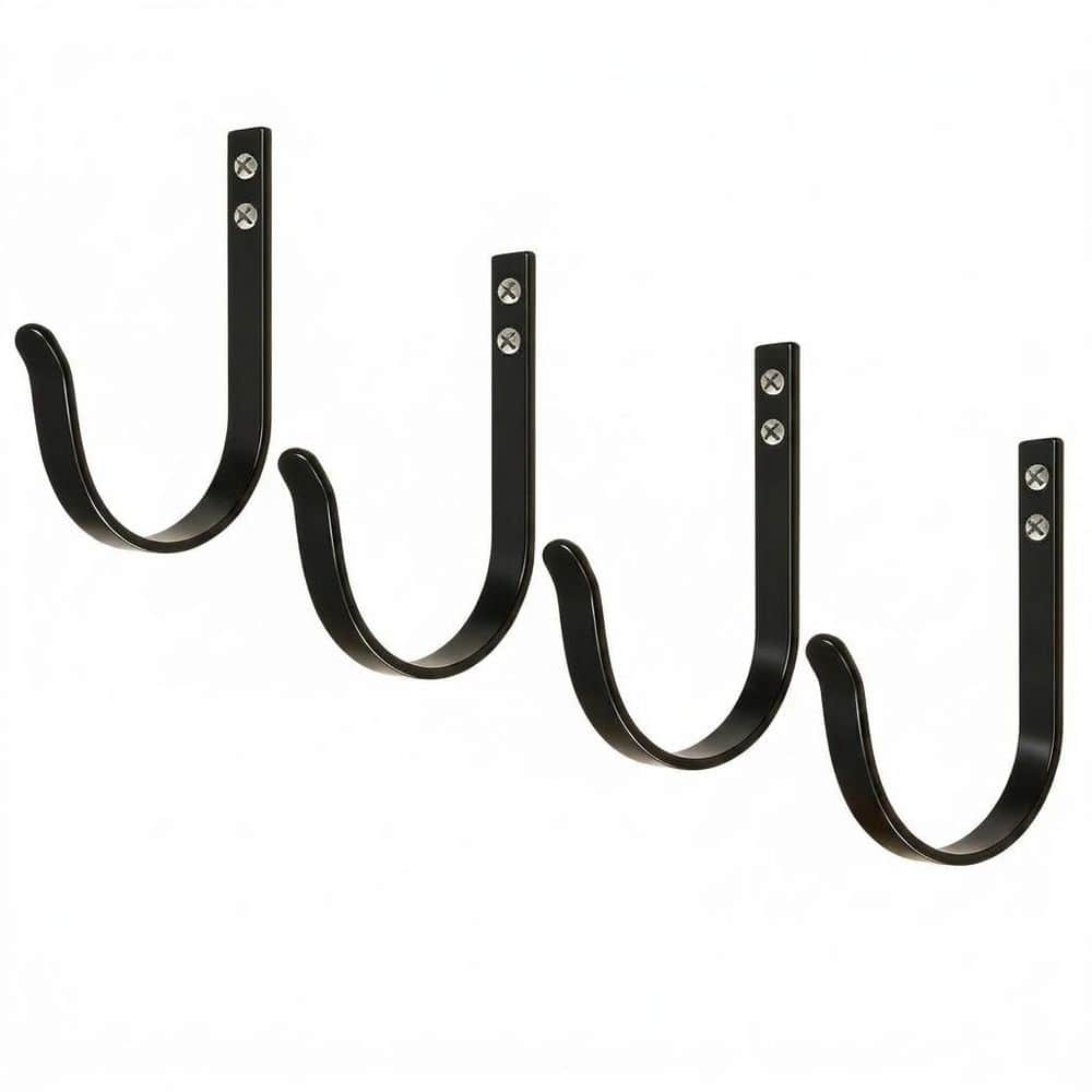 Unbranded 4 Pack Black Alloy Steel Heavy Duty Screw In Wall Mounted Large Coat and Bathroom Towel J-Hook Robe/Towel Hook 22 lbs.
