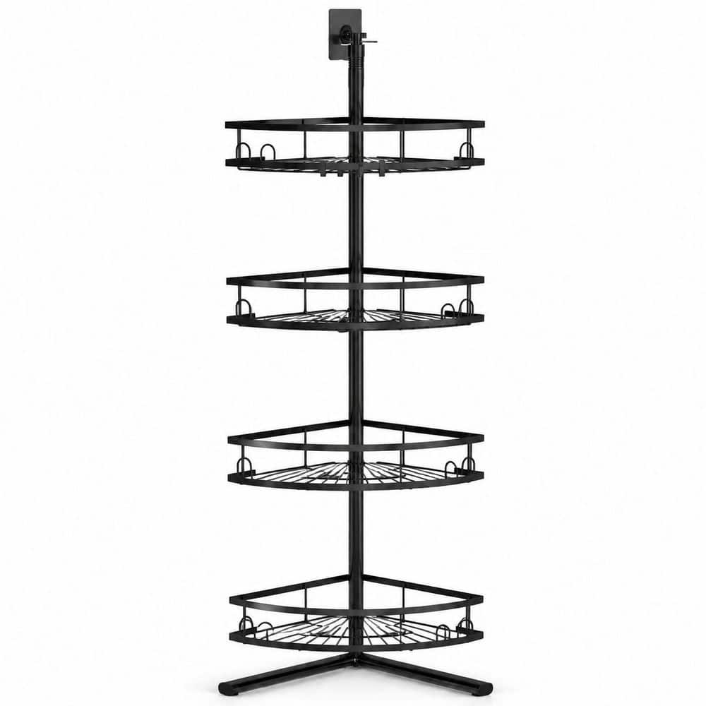 Anqtovp Wall-Mounted Stable Adjustable 4-Tier Shower Caddy with Rustproof Quick-Drain Baskets in Black (1)