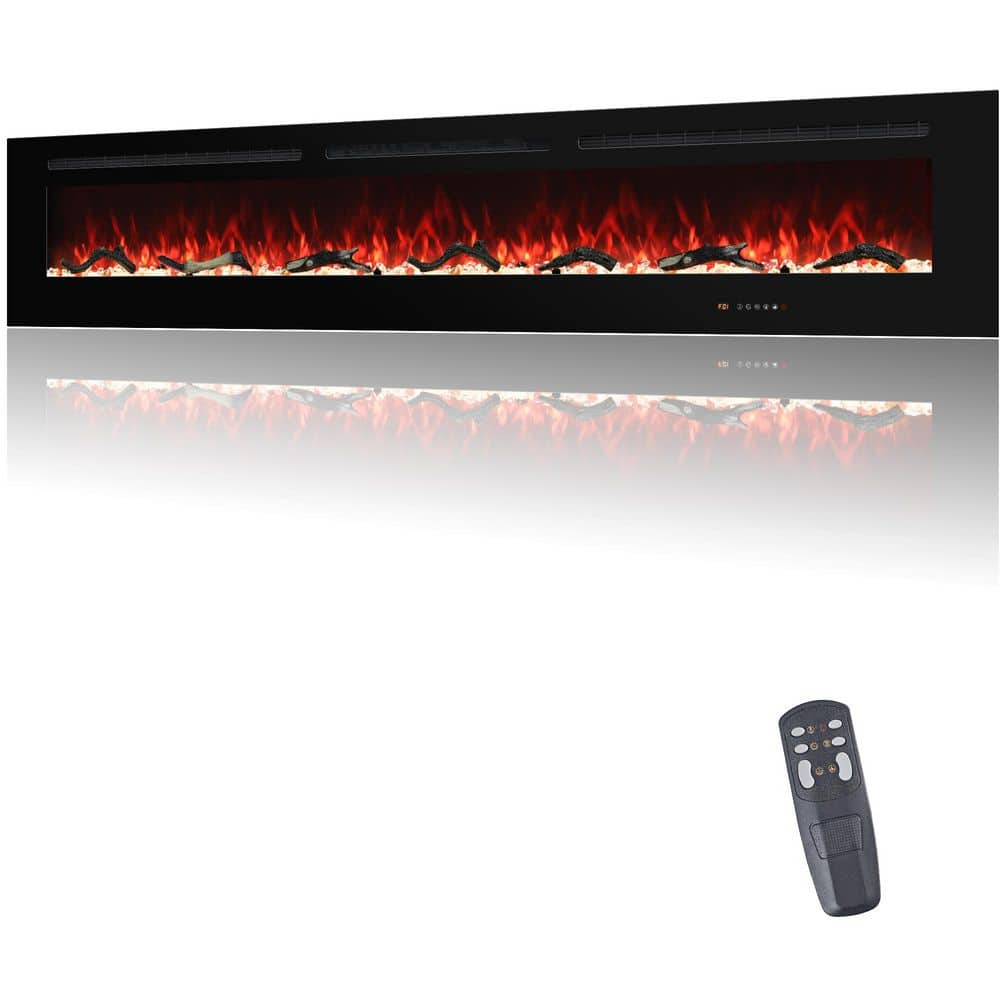 Delandgrand 100 in. Electric Fireplaces Inserts Recessed and Wall-Mounted Fireplace with Thermostat, 13-Flame Colors, 1500W, Black (1)