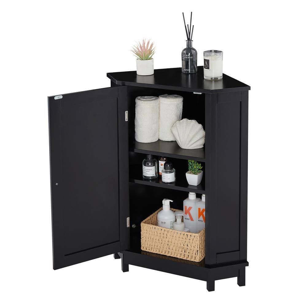 Tileon 24.8 in. W x 17.5 in. D x 31.4 in. H Black Linen Cabinet, Bathroom Storage Cabinet with Adjustable Shelf in Black (2)