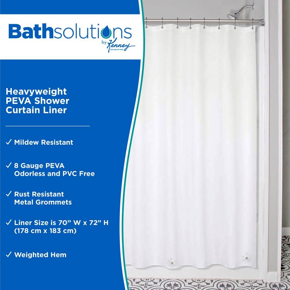 Kenney 70 in. W x 72 in. H Heavyweight PEVA Shower Curtain Liner in White (2)