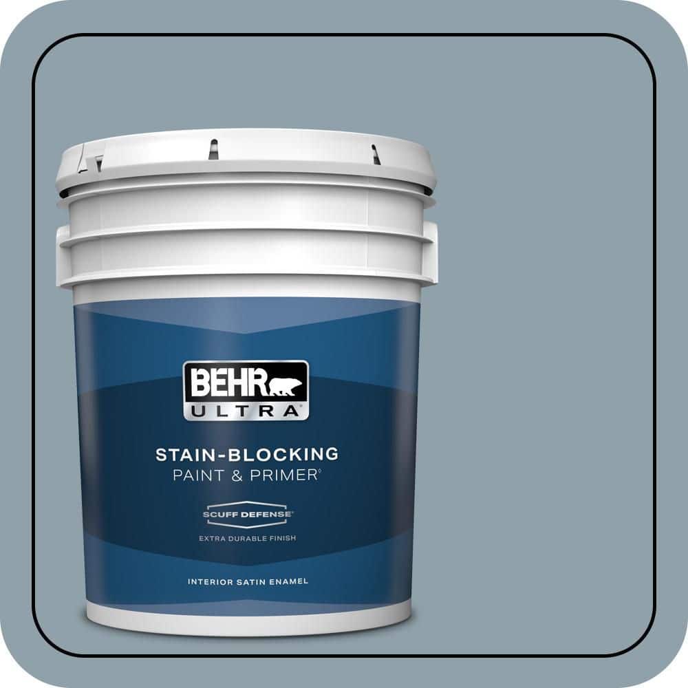 BEHR ULTRA 5 Gal. #N480-4A Dusty Denim Extra Durable Satin Enamel Interior Paint and Primer
