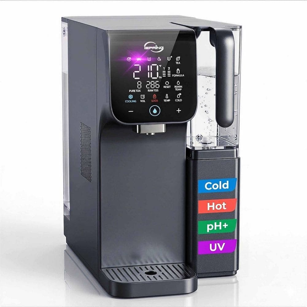 ISPRING UV Alkaline Hot and Cold Countertop Reverse Osmosis Water Filter Dispenser with Mineral nad LED UV Filter 9 Temp Options (1)