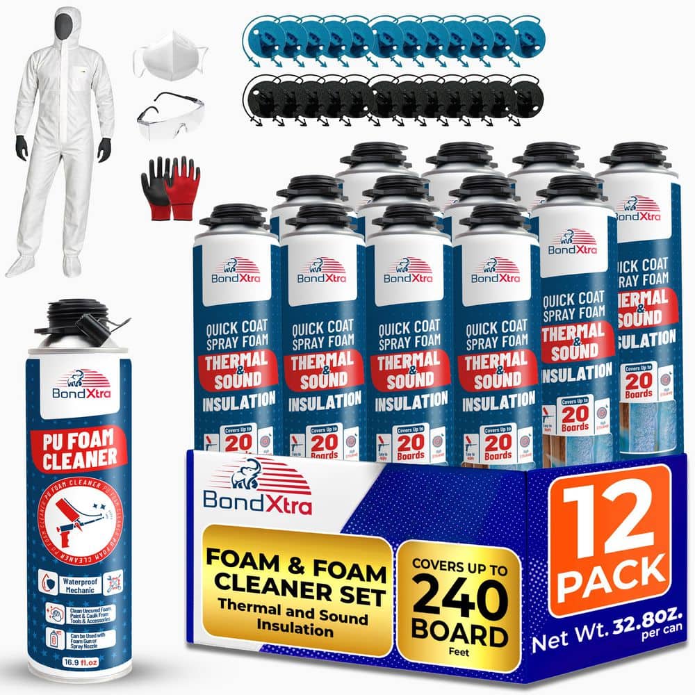 BondXtra BX930 32.8 oz. Self-Expanding Polyurethane Spray Foam Sealant (12-Pack) with Foam Cleaner, Heat Insulation Energy Saving