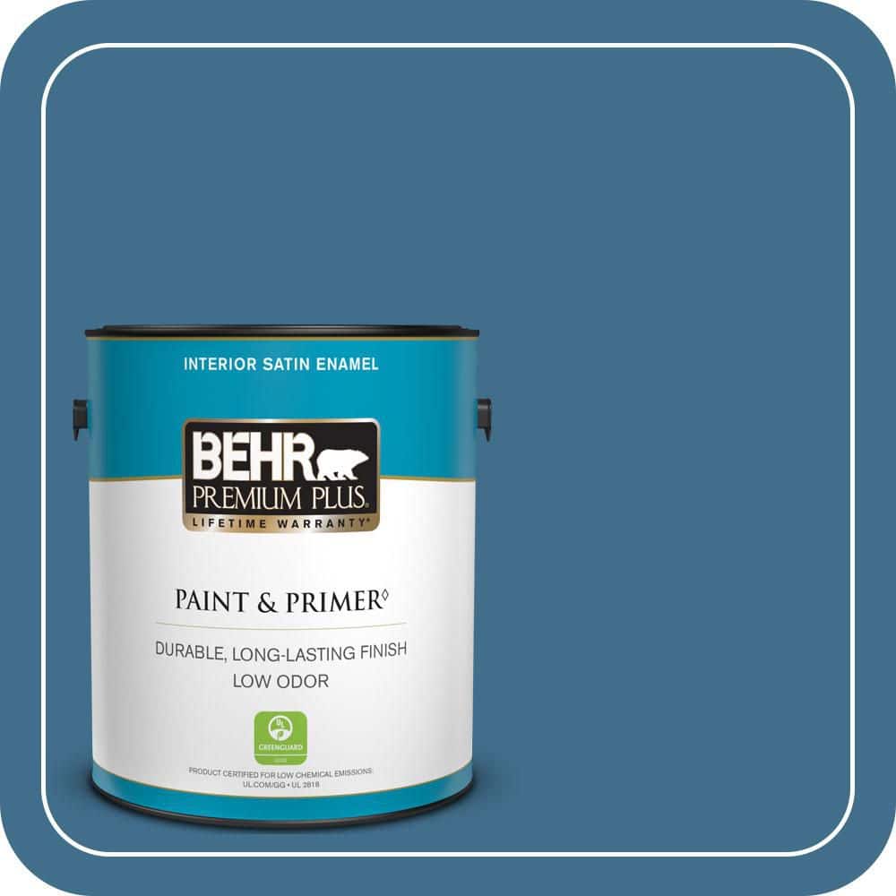 BEHR PREMIUM PLUS 1 gal. #M500-5 Sojourn Blue Satin Enamel Low Odor Interior Paint & Primer