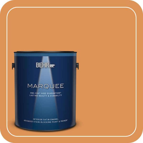BEHR PREMIUM PLUS 1 gal. #270D-6 Pumpkin Toast Semi-Gloss Enamel Low Odor Interior Paint & Primer (2)